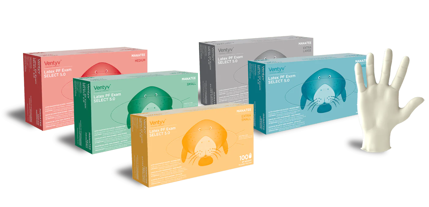 Ventyv Manatee 5 mil Latex Exam Gloves, Powder-Free (VML5), case of 1000