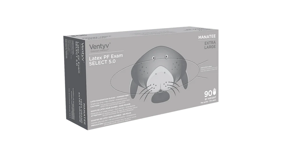 Ventyv Manatee 5 mil Latex Exam Gloves, Powder-Free (VML5), case of 1000