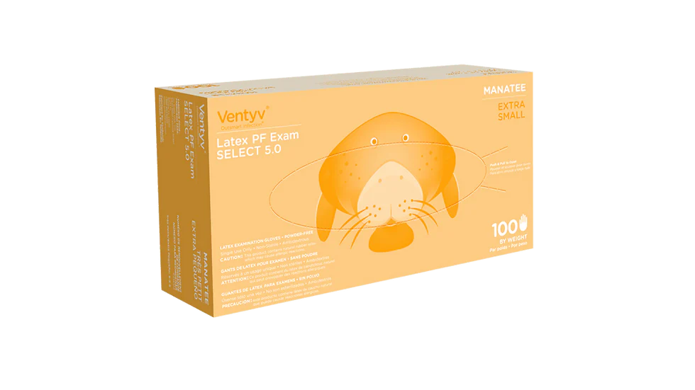 Ventyv Manatee 5 mil Latex Exam Gloves, Powder-Free (VML5), case of 1000
