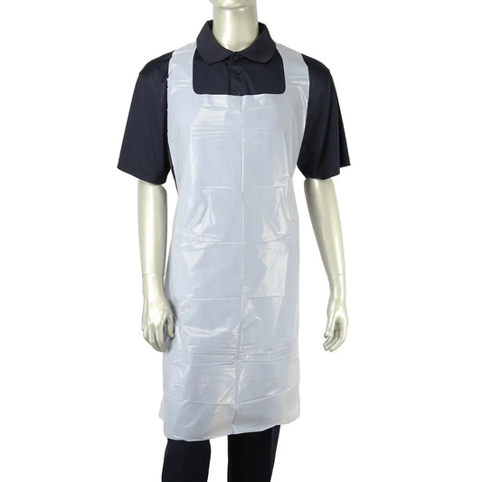 28" x 46" White Polyethylene Disposable Aprons, 1.5 Mil Thickness – Case of 500