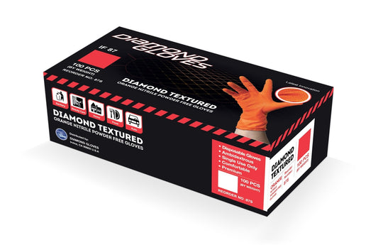 Diamond 8 mil Orange Nitrile Industrial Powder Free Gloves, Diamond Textured (IF87) case of 1000