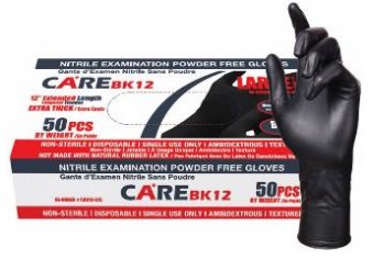 CARE 12” 7 Mil Black Nitrile Exam Gloves, Case of 500 (CBK12-5)